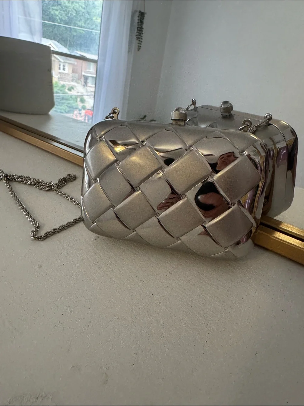 Vintage La Regale Silver Micro Metallic Crossbody Clutch